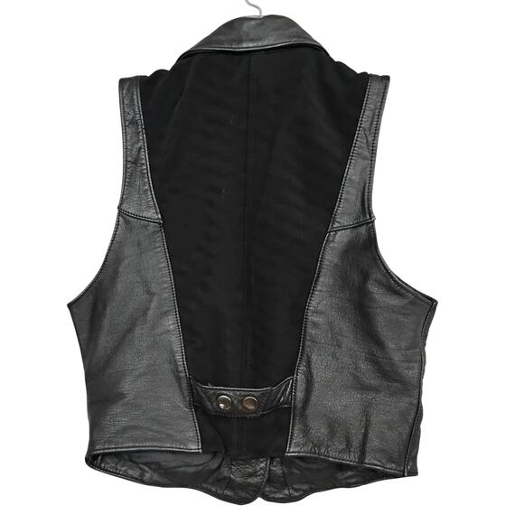 Vintage 90s She Said Leather Vest Size XS Black Fabric Back Snap Buttons Pockets - Picture 5 of 9